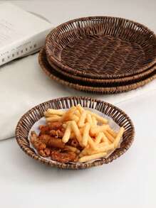 1 件圆形小吃盘、编织托盘、薯条盘、炸鸡餐盘、水果篮、编织椭圆浅盘、户外野餐盘、烧烤盘、便携式可重复使用餐具、厨房、圣诞礼物 - 咖啡棕 - 查看 10