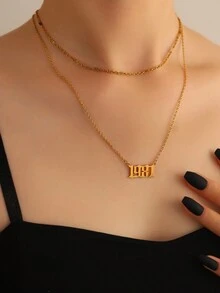 2 chiếc Đúng mốt Và Tinh tế Thép không gỉ Sinh Số Vòng cổ mặt dây chuyền Bộ Của phụ nữ Quà sinh nhật - Vàng - Xem 2