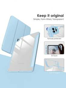 Transparent Silicone IPad Case, Tri-Fold Design With Pencil Slot, Clear Back Cover, Ultra-Thin Stand, Shock & Drop Proof - Ice Blue - Baby Blue - View 4