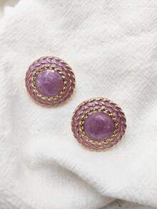 1pair Circular Purple Dripping Oil Ear Clip - Multicolor - View 4