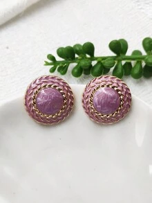 1pair Circular Purple Dripping Oil Ear Clip - Multicolor - View 3