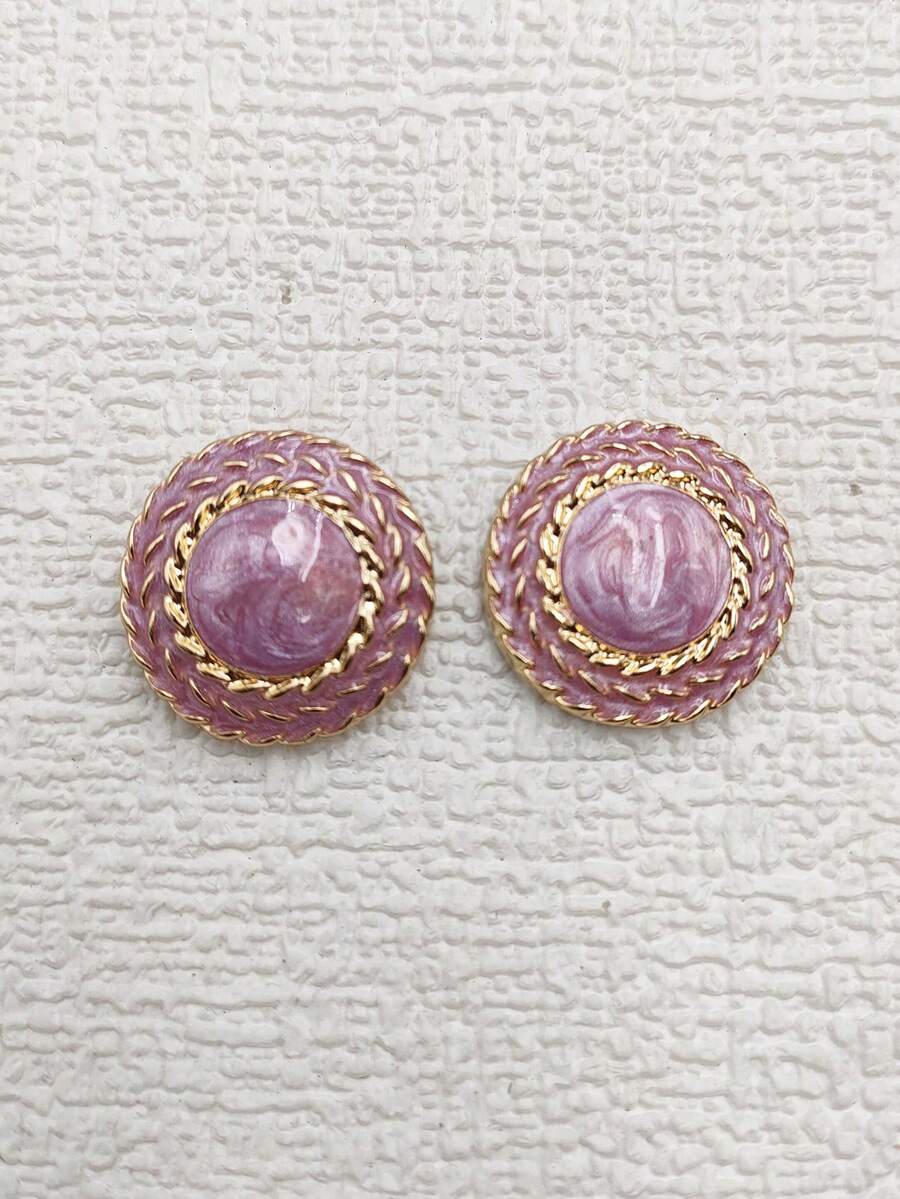 1pair Circular Purple Dripping Oil Ear Clip - Multicolor - View 1