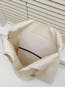 1款米色時尚帆布手提袋,印有三只熊的鑲嵌印花,適用於女士戶外購物包 - 米色 - 查看 6