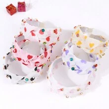 1pc Valentine's Day Heart Shaped Hairband With Wide Knot, Rhinestone & Pearl Decor, Soft Fabric, Fashionable Sweet Girl Headband For Festivals, Parties, And Daily Wear - Yellow - View 7