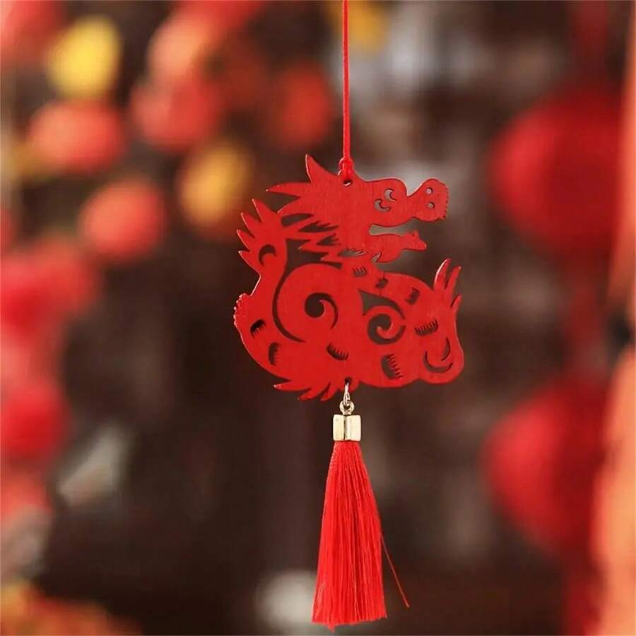 1 件新年龍年龍形木牌吊墜,春節家居節日氣氛裝飾,懸掛裝飾品吊墜,龍年裝飾春節裝飾,農曆新年裝飾 - 紅色 - 查看 1