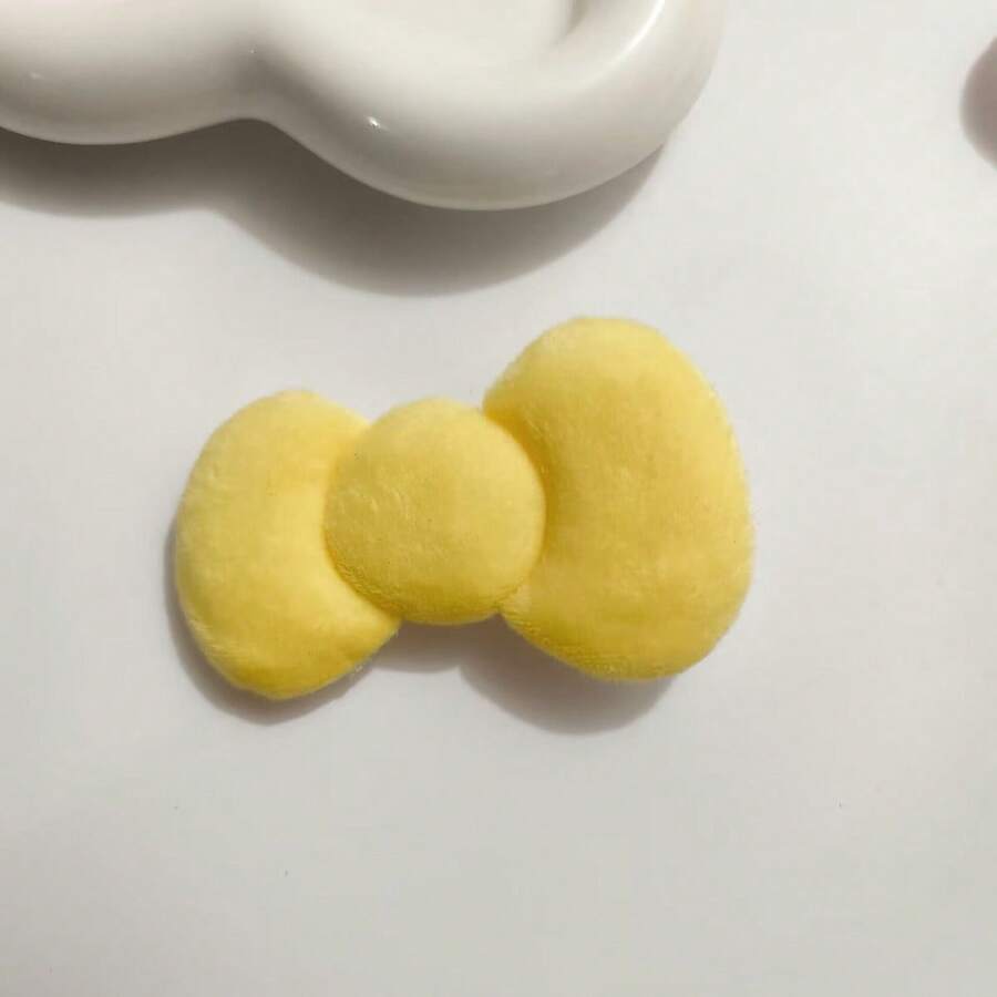 1pc Ladies' Candy Colored Velvet Hair Clip With Bow Design, Sweet Girl's Heart, Suitable For Fall And Winter Hairstyle Accessory - Yellow - View 1