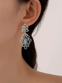 2入組女士銀色合金巴洛克風格鑲有鑽石的耳環,適用於婚禮、派對和日常時尚穿搭 - 銀色 - 查看 2