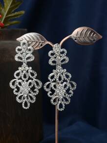 2入組女士銀色合金巴洛克風格鑲有鑽石的耳環,適用於婚禮、派對和日常時尚穿搭 - 銀色 - 查看 7