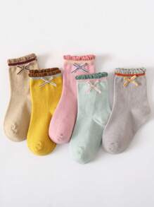 5對/包甜美蕾絲蝴蝶結柔軟舒適童襪 - 彩色 - 查看 1