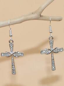 1pair Cross-Shaped Earrings, Creative Design Ear Jewelry For Couples As Daily Wear Gift - Silver - View 1