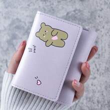 1入韓式三折式短款錢包,印花設計可愛簡單,多卡槽學生漫畫手幣包 - 紫色 - 查看 1