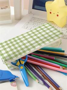 1個格紋圖案雙面印刷的灰絨筆袋 - 彩色 - 查看 5