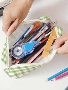 1個格紋圖案雙面印刷的灰絨筆袋 - 彩色 - 查看 4