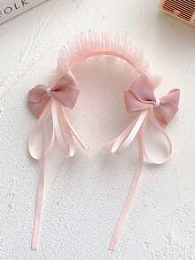 1pc Cute Princess Loli Lace Headband With Bowknot & Hair Clip, Adorable And Fashionable, No Damage To Girls' Hair - Pink - View 8