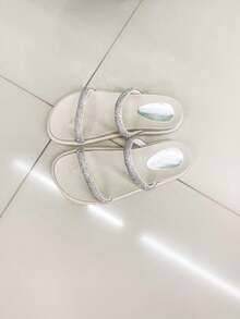 SANDÁLIA FEMININA PAPETE BIRKEN FLATFORM STRASS BRILHO AJUSTÁVEL SOLADO ANATÔMICO MACIA