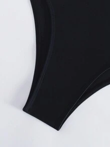 New Design Contrast Color Hollow Out Halterneck One-Piece Swimsuit For ...