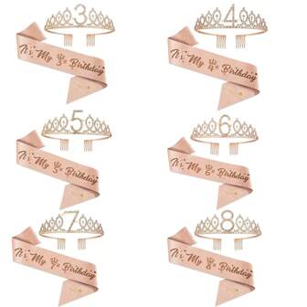 A Set 5th Birthday Crown + It's My 8th Birthday 5th Birthday Decorations Girl 4th Birthday Gifts For Girls 6 Year Old Birthday Cake Topper, Happy 7th Birthday Party