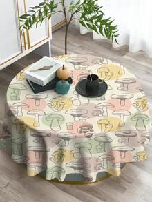 1pc Cartoon Hand-Drawn Mushroom Pattern Tablecloth, Round Printed Waterproof Tablecloth Suitable For Family Gathering, Picnic, Kitchen And Dining Room Table Decoration, Coffee Tablecloth, And Durable Tablecloth Pad - Multicolor - View 3