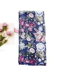 1pc Women's Fashionable Floral Printed Short Tassel Scarf Shawl, Suitable For Spring And Summer Daily Commute And Outer Decoration - Royal Blue - View 3