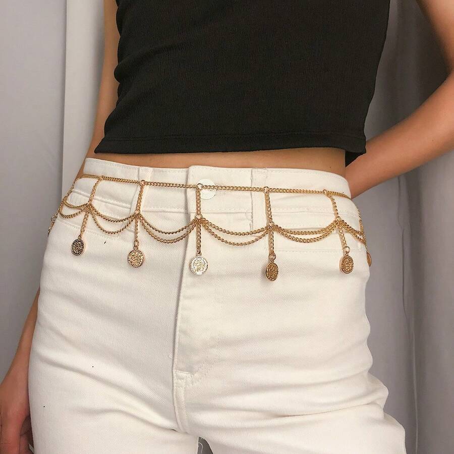 Boho Đa cấp Vàng Màu sắc Mặt dây chuyền tiền xu Dây chuyền thắt lưng Đối với phụ nữ Thời trang Đồ trang sức Thắt lưng Cơ thể Chuỗi Quà tặng tiệc Đồ trang sức - Màu Bạc Cổ - Xem 1
