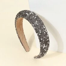 1pc Rhinestone Headband For Girls, Shiny Padded Headpiece Hair Hoop, Fashionable Simple Rhinestone Headband Hair Accessory For Girls Gift - Dark Grey - View 7