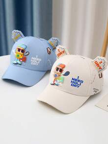 1pc Kids 3d Cartoon Animal Pattern Adjustable Baseball Cap With Letter Embroidery, Suitable For Daily Use - Beige - View 3