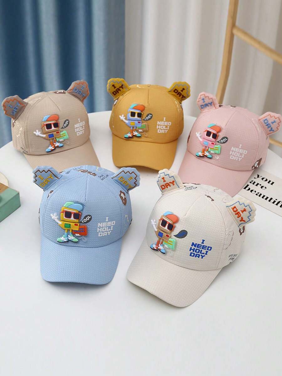 1pc Kids 3d Cartoon Animal Pattern Adjustable Baseball Cap With Letter Embroidery, Suitable For Daily Use - Beige - View 1