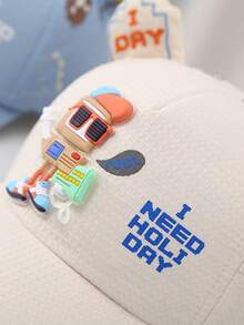 1pc Kids 3d Cartoon Animal Pattern Adjustable Baseball Cap With Letter Embroidery, Suitable For Daily Use - Beige - View 4
