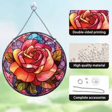 1 件圓形玫瑰壓克力家居裝飾掛件,室內外裝飾掛件,花園裝飾,家居裝飾,房間裝飾,窗戶裝飾掛件,場景裝飾,節日派對裝飾 - 彩色 - 查看 3