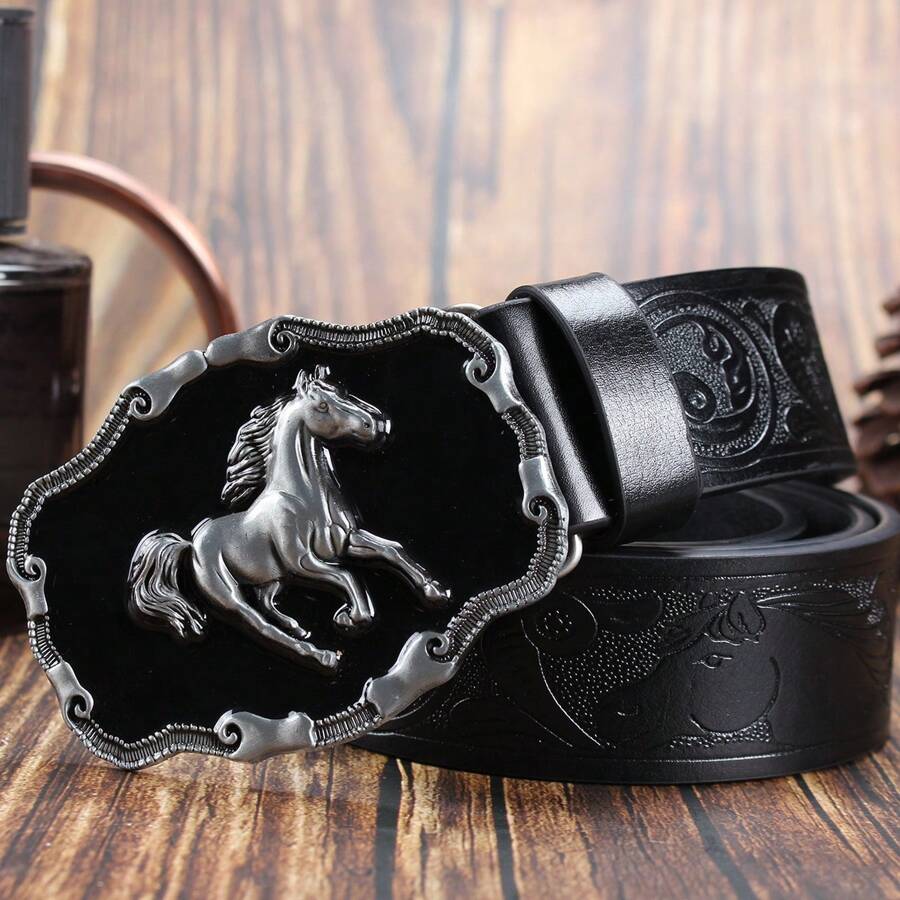 波西米亚风印花皮带，3.7厘米宽，带古铜扣，百搭时尚配饰，适合女性万圣节夏季、秋季、万圣节 - 黑色 - 查看 1