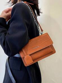 1 Piece Of Ladies' Crocodile PU Leather Flip Closed Fashion Shoulder Bag Is Suitable For Daily Use In Autumn And Winter - Brown - View 4