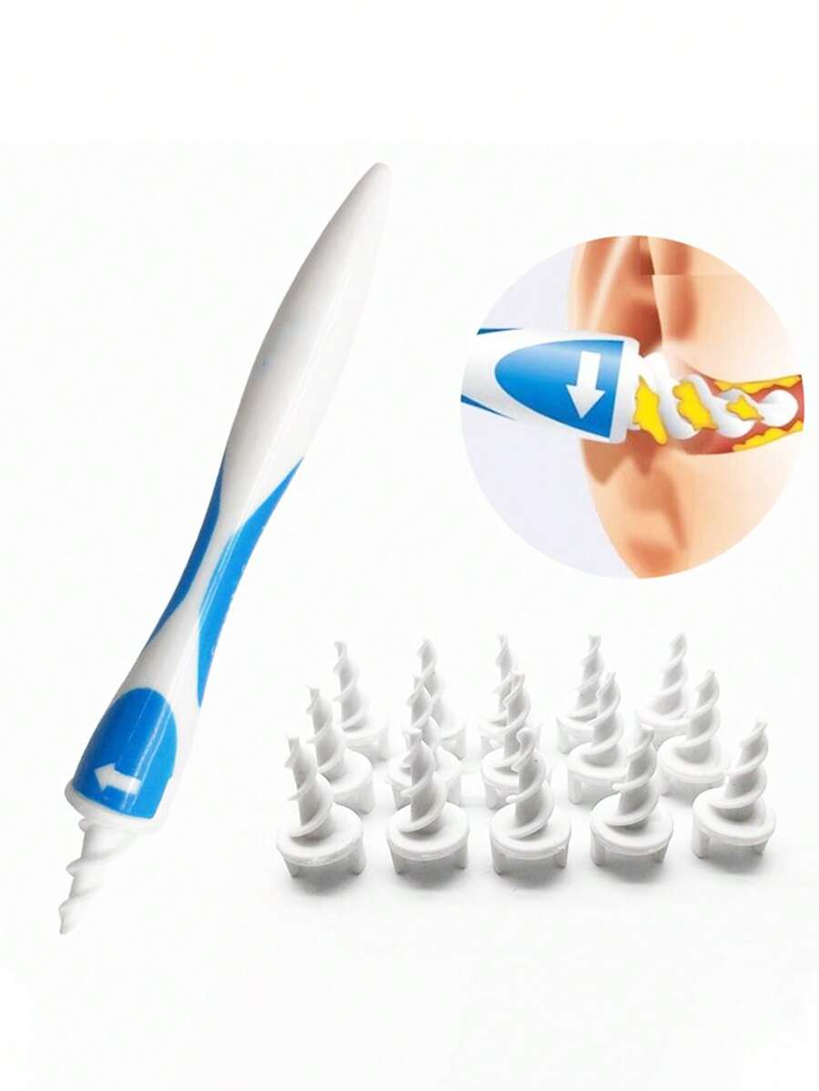 1 Pieza Herramienta De Eliminación De Cera De Oreja En Espiral, Tipo Rotativo, Limpiador De Cera De Oreja Que Usa Aceite Y Cuchara Inteligente De Silicona Para Oreja, Con Rosca De Tornillo Giratorio - Azul y blanco - Ver 1