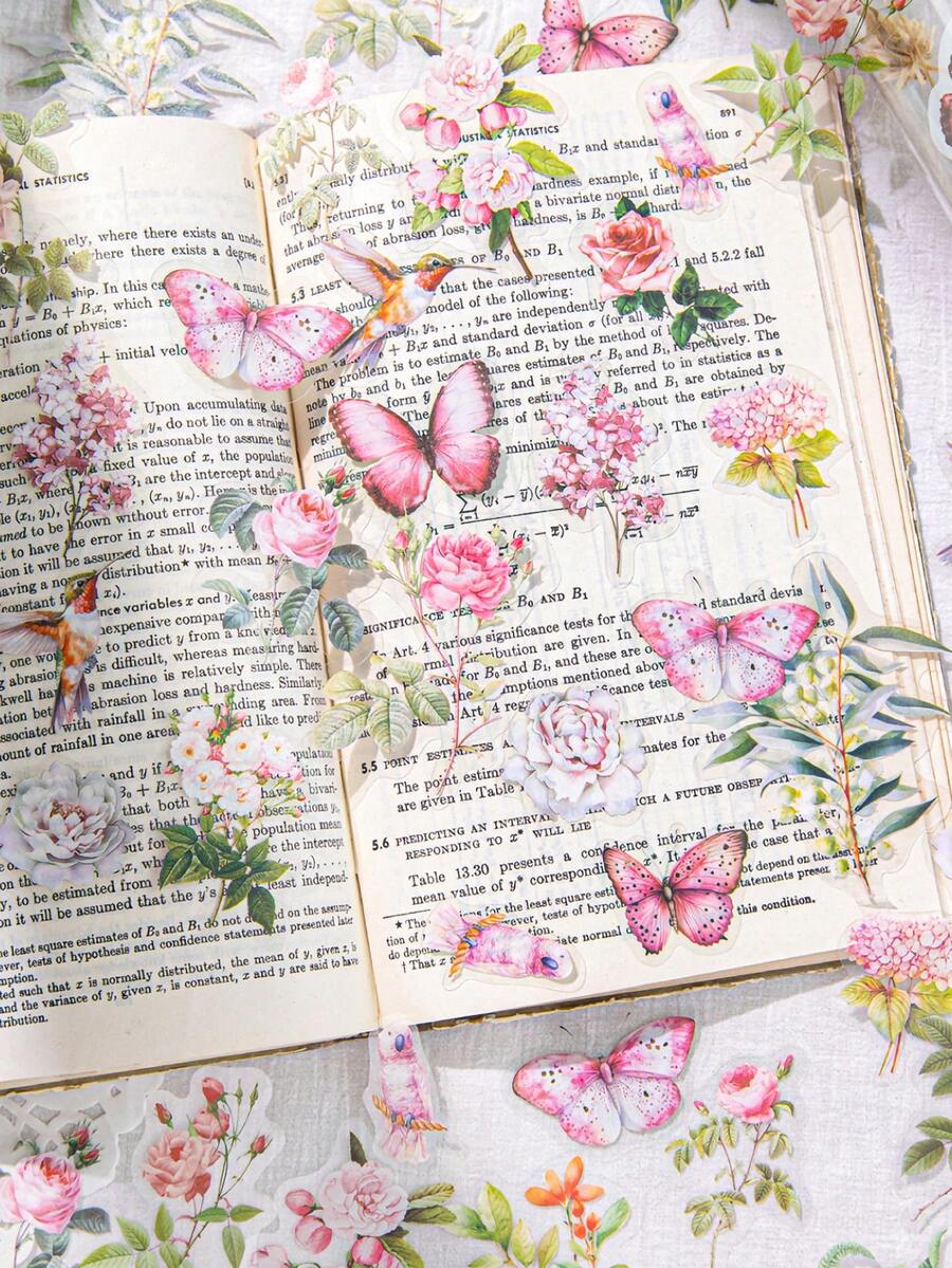 CANDY POETRY 60 件/包蝴蝶和花朵裝飾貼紙日記、diy 剪貼簿用品、節日禮物、創意學校文具 - 粉色 - 查看 1