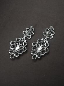 2入組女士銀色合金巴洛克風格鑲有鑽石的耳環,適用於婚禮、派對和日常時尚穿搭 - 銀色 - 查看 4