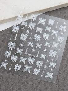 2入組黑白色蝴蝶結指甲貼紙,可愛的絲質蝴蝶結貼紙,y2k指甲設計側膜,可愛配件 - 彩色 - 查看 3