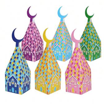 6/12pcs Eid Mubarak Gift Boxes Moon Lantern Paper Packaging Box Ramadan Kareem Decoration Bags Muslim Islamic Eid Party Supplies, Wedding And Birthday Supplies, Home And Party Decorations