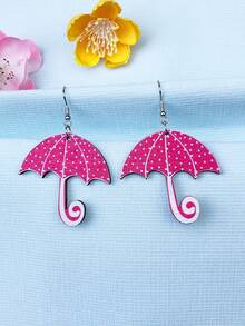 1 對木製耳環,帶有粉紅色雨傘和心形設計,送給女士、朋友、最好的朋友、戀人的情人節禮物 - 彩色 - 查看 3