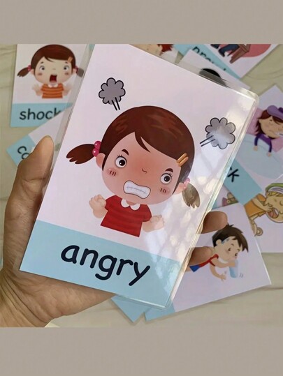 12pcs/Set Facial Expression Learning Cards With Plastic Sealing, Emotion Management, English Word Learning, Random Styles For Children Puzzle Toy School, Student,Stationery,School Supplies,Word Search,Flash Cards,Emotions