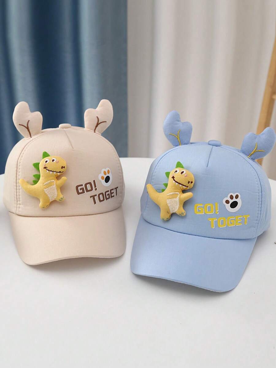 1pc Children's Dinosaur Cartoon Adjustable Baseball Cap With Letter Print Brim Suitable For Everyday Wear - Orange - View 1