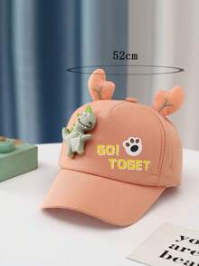 1pc Children's Dinosaur Cartoon Adjustable Baseball Cap With Letter Print Brim Suitable For Everyday Wear - Orange - View 5