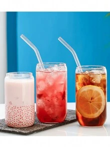 1pc Glass Cup With Lid (Note: Straw And Cup Are Sold Separately) Suitable For Cola, Juice And Coffee, Ideal For Home, Cafe, Party - Clear - View 5