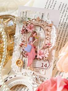 MOCARD 10 件/包復古花卉鏤空框剪貼簿材料、diy 裝飾用品、節日禮物、學校文具 - 玫紅色 - 查看 5