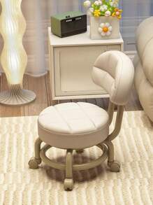 堅固的鐵質萬向輪凳 - 加厚海綿墊,可移動靠背,換鞋 - 家庭、客廳、臥室滑輪椅 - 低,250磅容量 - 米色 - 查看 3