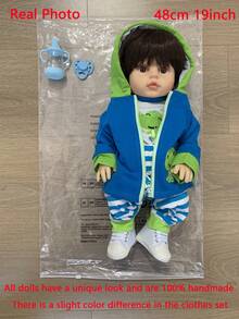 GUESSBELLY 逼真48厘米全硅胶身体重生男孩婴儿娃娃玩具适合女孩19英寸鲜活新生婴儿儿童生日礼物过家家玩具 - 綠色 - 查看 2