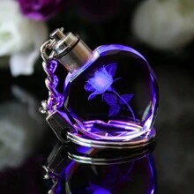 1pc Led Light Up Rose Flower Shaped Acrylic Resin Keychain/Keyring Gift For Women, Suitable For Sister/Friend/Girlfriend/Birthday, Can Be Used As Wallet/Backpack/Car Keychain, Id Card Pendant Decoration - Rose Lamp - View 6