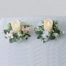1pc Table Decoration Artificial Small Flower Wreath For Home, Wedding, Birthday And Celebration, Suitable For Candlestick, Red Wine Bottle, Etc., Embroidered Ball And Hoop. - Red - View 4