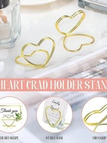 20 chiếc 3*2cm Giá đỡ ghi nhớ bằng kim loại hình trái tim hình tam giác để bàn Giá đỡ thẻ kẹp ảnh Giá đỡ thẻ tiệc cưới Giá đỡ tin nhắn, Giáng sinh - Vàng - Xem 2