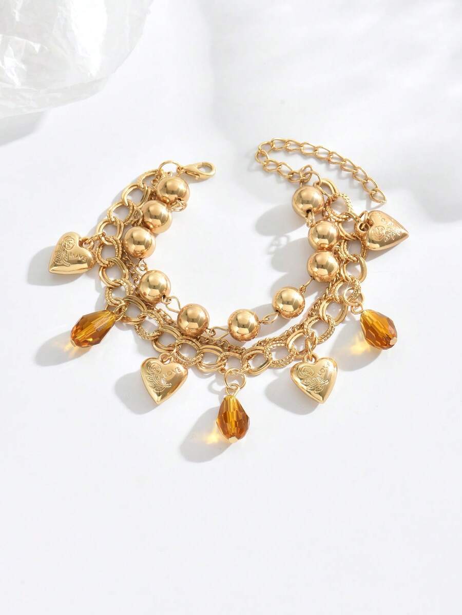 1只女性多層疊戴手鐲,愛情字母水晶合金手鐲,情人節禮物 - BM0146 - 查看 1