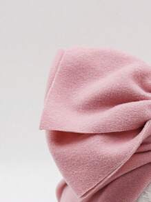 1pc Baby Double Layered Ruffle Bow Beanie Hat, Newborn Infant Cap For Everyday Wear - Pink - View 3