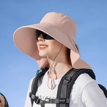 Spring And Summer Outdoor Uv Protection Sun Hat With Ponytail Hole For Women, Korean Fashion, Wide Brim, Face Shaping Design, Can Be Folded Into Shoulder Bag, All-Round Sun Protection For Outdoor Sports - Pink - View 2